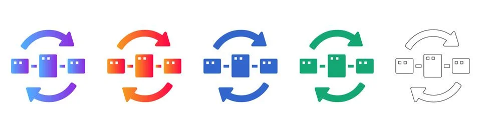 Data Sync and Transfer Icons with Gradient and Line Art Stock Illustration