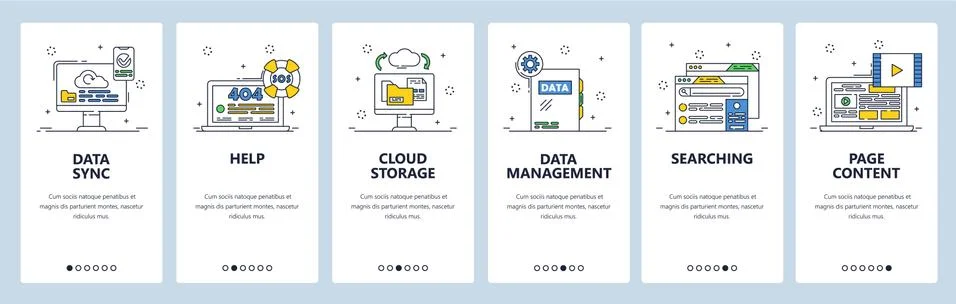 Data sync, cloud storage, page content, 404 error. Data management. Mobile app Stock Illustration