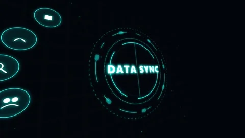 Data sync motion graphics background with rotating HUD interface 스톡 동영상 345730038
