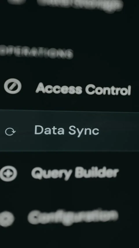 Data Sync section form a UI menu for a database Video stock 332054407