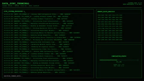 Data Sync Terminal with Live System Processes. Stock Footage 348850662