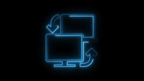 Data synchronization between computer and laptop neon style animation Stock Footage 308216825