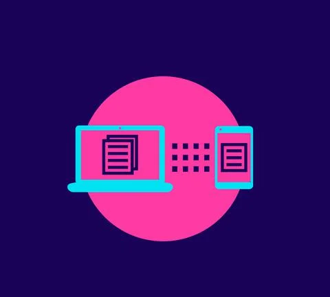 Data synchronization between laptop and smart phone, vector 스톡 일러스트