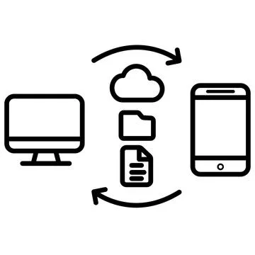 Data synchronization icon. Data transfer related sign. Black and white data Stock Illustration
