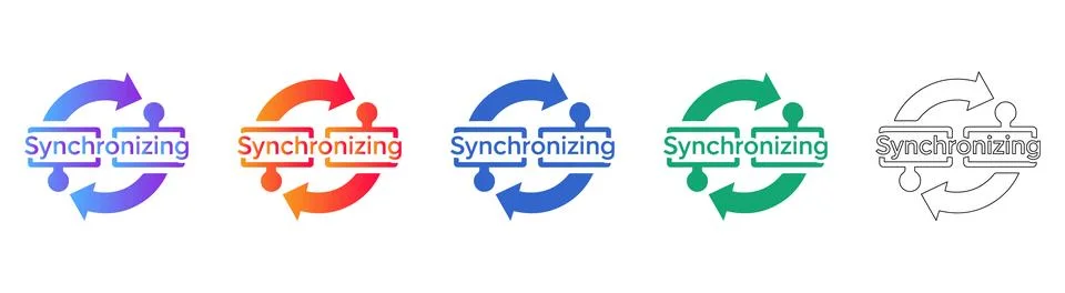Data Synchronization Icons with Arrows and Puzzle Pieces 스톡 일러스트