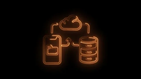 Data synchronization illuminated mobile phone to cloud server and database .. Stock Footage 345986560