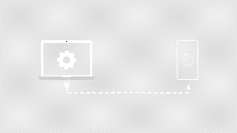 Data synchronization loop animation between laptop screen and mobile phone d Video stock 336381270