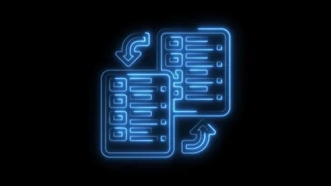 Data synchronization transferring information between two documents with glowing Video stock 322971611