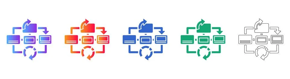 Data Synchronization Workflow Icons Stock Illustration