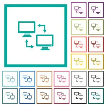 Data syncronization flat color icons with quadrant frames Stock Illustration
