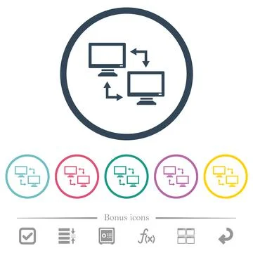 Data syncronization flat color icons in round outlines Illustrazione stock