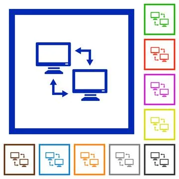 Data syncronization flat framed icons Stock Illustration