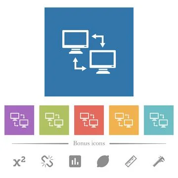 Data syncronization flat white icons in square backgrounds Stock Illustration