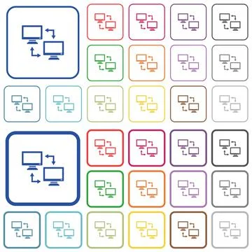 Data syncronization outlined flat color icons Stock Illustration
