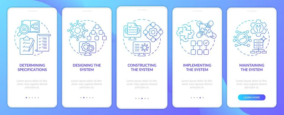 Data system development blue gradient onboarding mobile app screen 스톡 일러스트