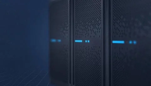 Data systems close-up. Web server, hosting, voip switchboard concept. Clean,  Foto stock