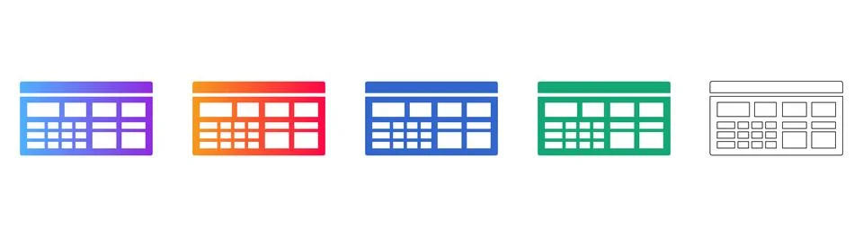 Data Table Interface Icon Set 库存插图