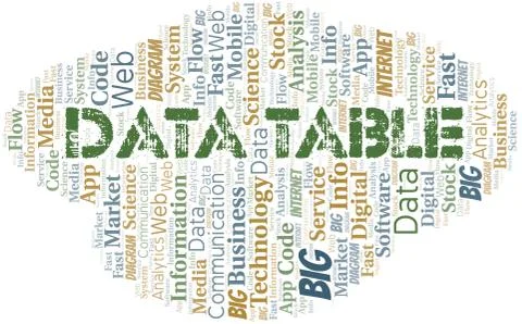 Data Table vector word cloud, made with text only. Stock Illustration