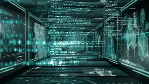 Data tech corridor responding to densifying code, extending to present layered Stock Footage 332804679