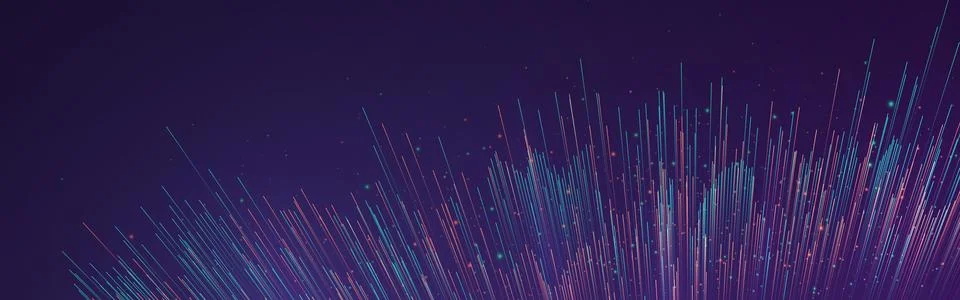 Data tech visualization with colorful neon lines and glowing particles on dark Illustrazione stock