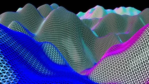 Data technology abstract futuristic cyan and magenta low poly shape glowing wire Illustrazione stock