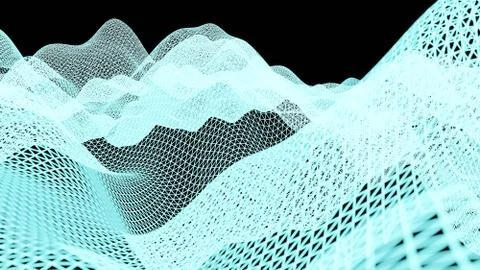 Data technology abstract futuristic cyan low poly shape glowing wire mesh Illustrazione stock