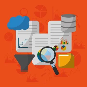 Data technology analysis search filter process document center cloud Stock Illustration
