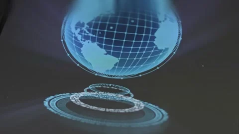 Data technology and Planet Earth hologram graphic presentation on smartphone Stock Footage 302825575