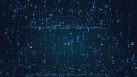 Data technology background, code hexagon digital grid line rise up, dark bl.. Stock Illustration