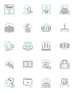 Data technology linear icons set. Analytics, Warehousing, Integration Stock Illustration