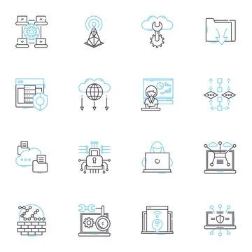 Data technology linear icons set. Analytics, Warehousing, Integration Stock Illustration