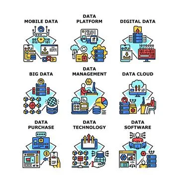 Data Technology Set Icons Vector Illustrations 스톡 일러스트