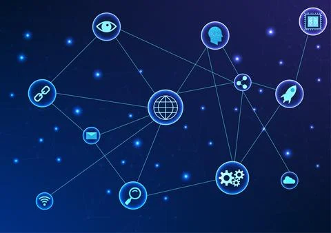 Data technology with technology icons It represents big data technology as .. Illustration