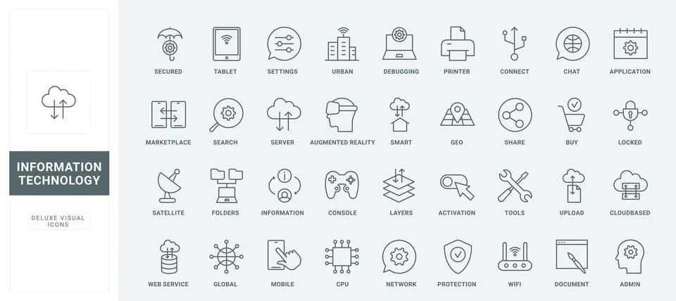 Data technology thin black and red line icons set, digital connection, network イラスト素材