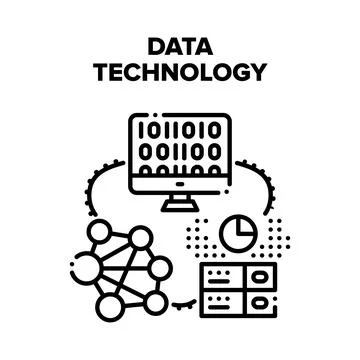 Data Technology Vector Black Illustration 스톡 일러스트