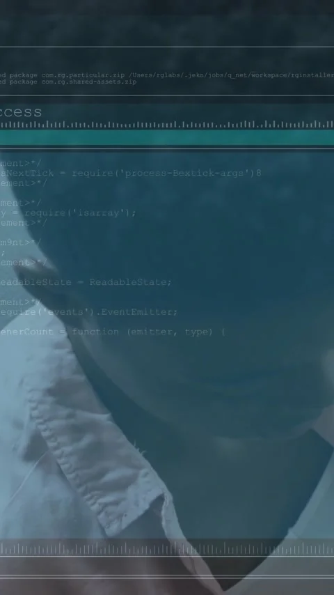 Data terminal access animation over person working on computer Stock Footage 320034245