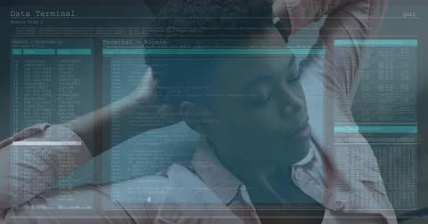 Data terminal access image over person working on computer Stock Photos