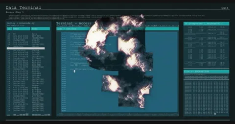 Data terminal screen with encryption code animation over terminal access Stock Footage 305892985