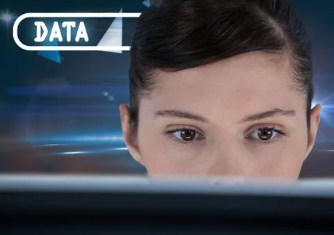 Data text and woman on computer 写真素材