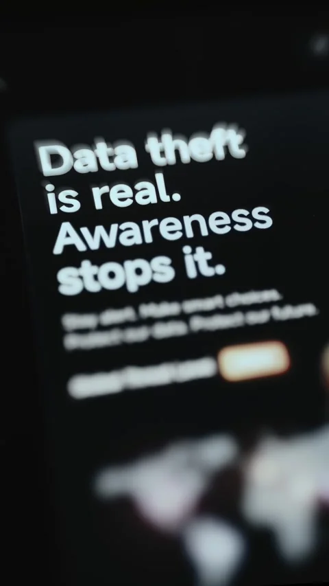 Data Theft Awareness Campaign Message On Dark Mobile Screen 4K Stock Footage 341853731