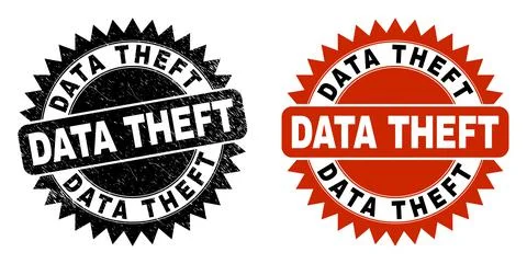 DATA THEFT Black Rosette Stamp Seal with Unclean Style Stock Illustration
