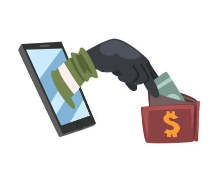 Data Theft. Hacker Wearing Gloves Breaking into Smartphone Vector Illustration Stockillustratie