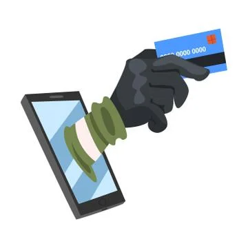 Data Theft. Hacker Wearing Gloves Breaking into Smartphone Vector Illustration Stockillustratie