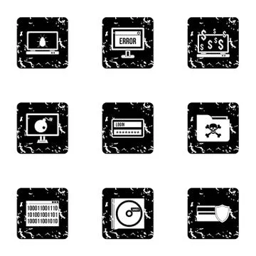 Data theft icons set, grunge style Stock Illustration