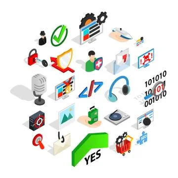 Data theft icons set, isometric style 스톡 일러스트