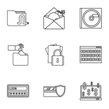 Data theft icons set, outline style Stock Illustration