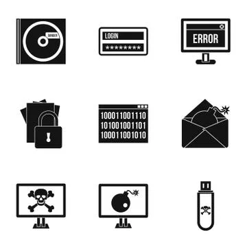 Data theft icons set, simple style Stock Illustration