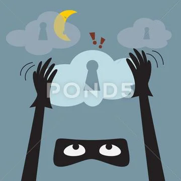 Data theft protection. Secure Cloud Computing. Cartoon vector. Stock Illustration