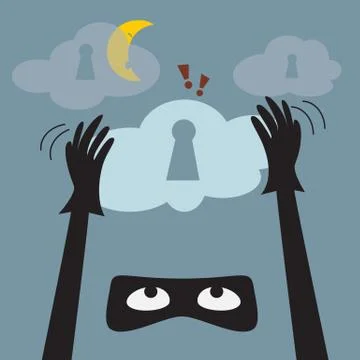 Data theft protection. Secure Cloud Computing. Cartoon vector. Stock Illustration