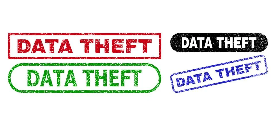 DATA THEFT Rectangle Seals Using Grunged Style 스톡 일러스트